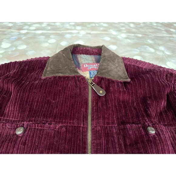 vintage QVC Denim & Co. Plum Corduroy Womens Small Zip Jacket Leather collar - Picture 9 of 13